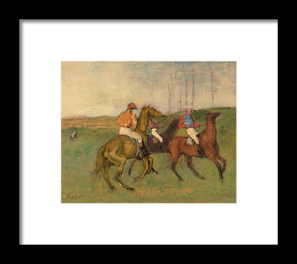 Jockeys Framed Print featuring the painting Jockeys and Race Horses by Edgar Degas