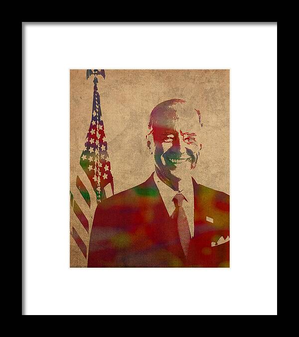 Joe Biden Framed Print featuring the mixed media Joe Biden Watercolor Portrait by Design Turnpike