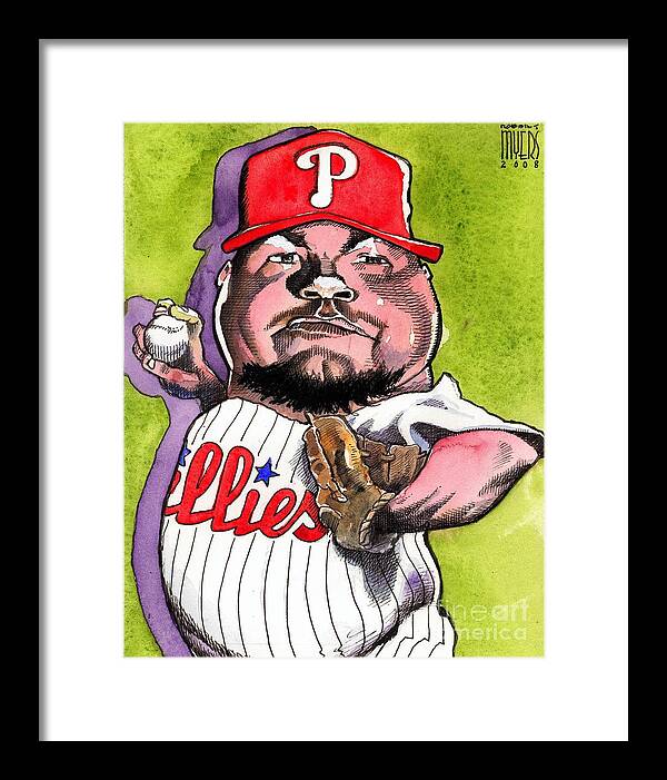 Sports Art Framed Print featuring the painting Joe Blanton -Phillies by Robert Myers
