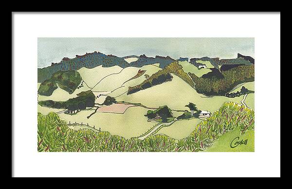 Landscape Framed Print featuring the painting Johanna Beach Valley, Great Ocean Road VIC by Joan Cordell