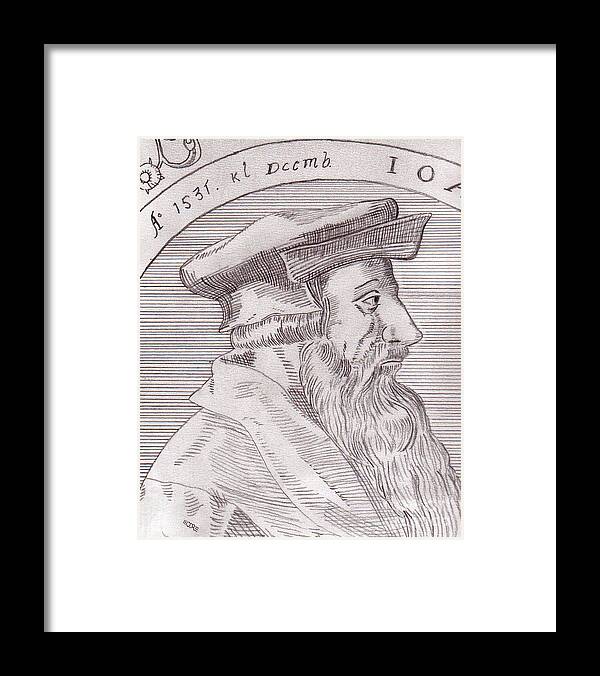 Johannes Oecolampadius Framed Print featuring the drawing Johannes Oecolampadius by Pat Moore