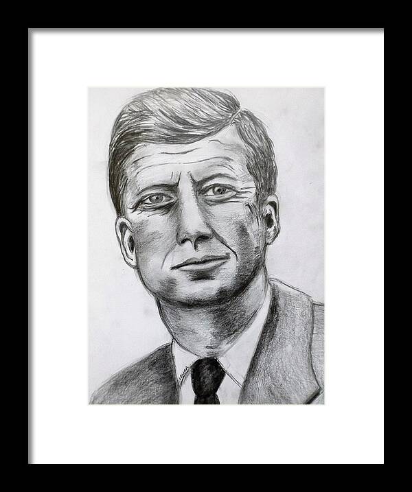 John F Kennedy Framed Print featuring the drawing John F Kennedy by Laura McMahon