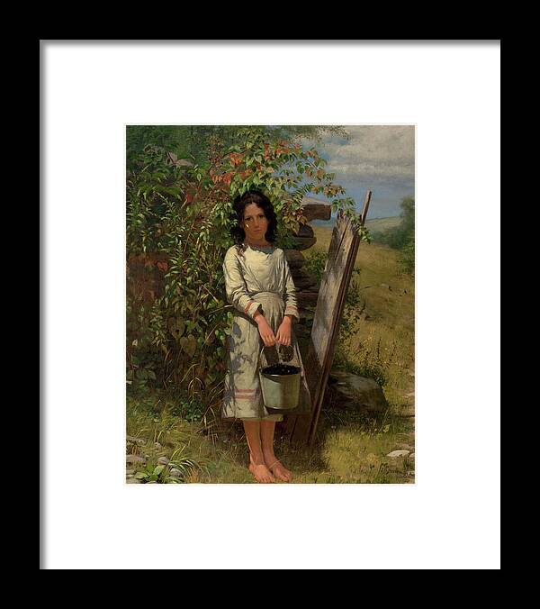 John George Brown Framed Print featuring the painting John George Brown Blackberry Picking 1875 by Movie Poster Prints