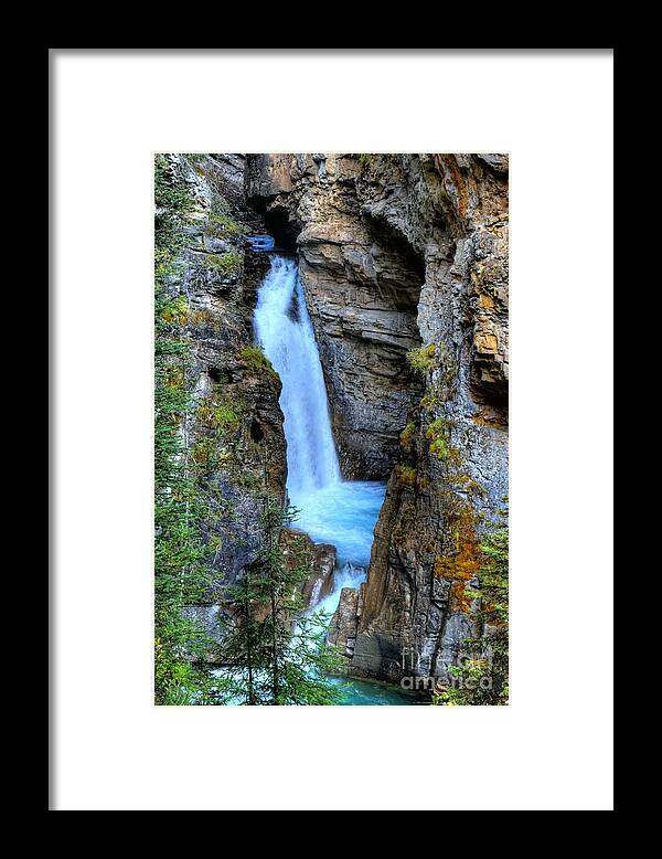 Animals Framed Print featuring the photograph Johnston Canyon Falls Hike Upper Falls by Wayne Moran