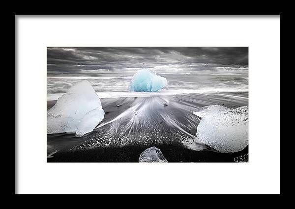 Beach Framed Print featuring the photograph Jokulsarlon ice beach - Iceland - Travel photography by Giuseppe Milo