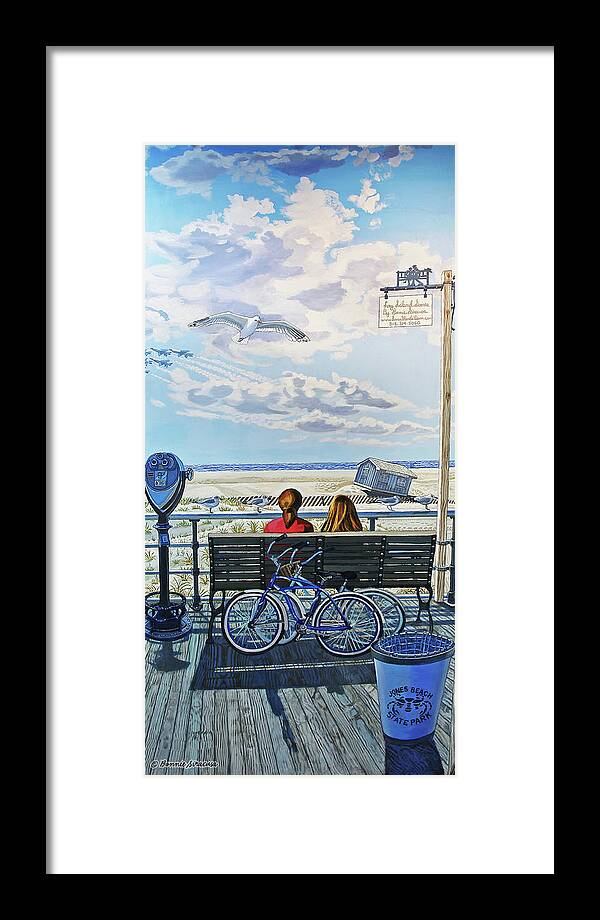 Jones Beach Boardwalk Framed Print featuring the painting Jones Beach Boardwalk Towel Version by Bonnie Siracusa