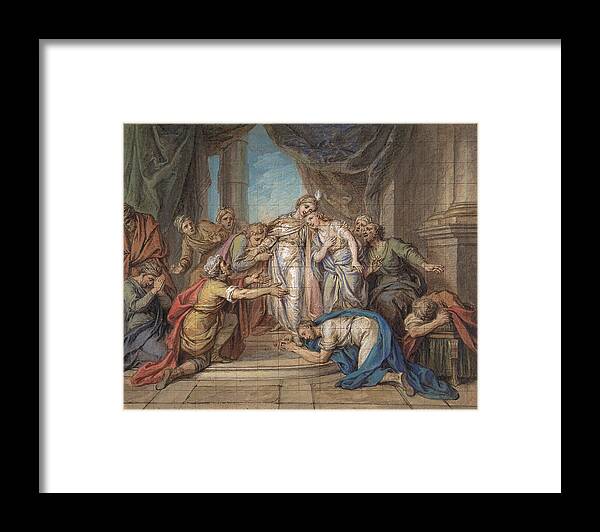 Charles-antoine Coypel Framed Print featuring the drawing Joseph Recognized by his Brothers by Charles-Antoine Coypel