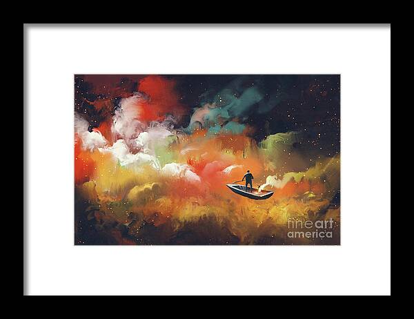 Art Framed Print featuring the painting Journey To Outer Space by Tithi Luadthong