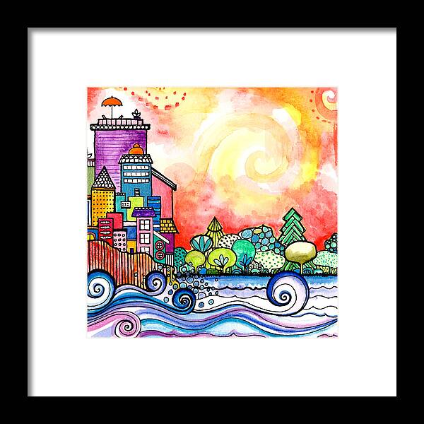 Cityscape Framed Print featuring the painting Joyful Morning by Robin Mead