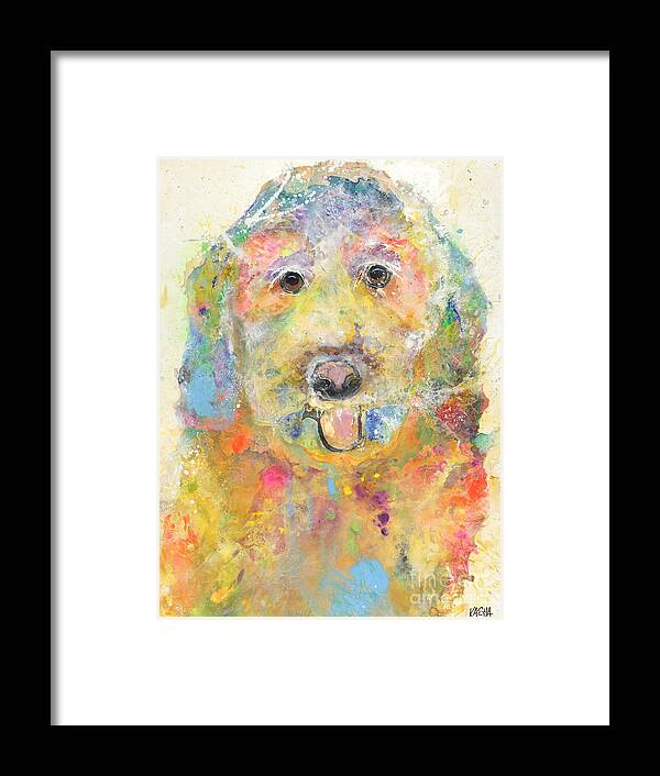 Goldendoodle Dog Framed Print featuring the painting Jozie by Kasha Ritter