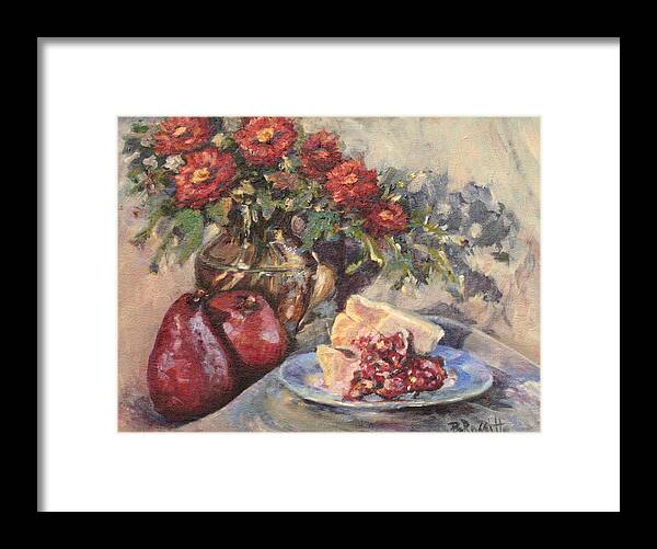 Still Life Oil Painting Framed Print featuring the painting Juicy Autumn Reds by B Rossitto