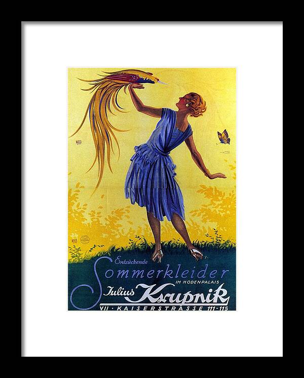 Vintage Framed Print featuring the mixed media Julius Krupnik - Summer Dresses - Vintage Advertising Poster by Studio Grafiikka