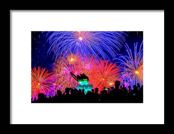 Fireworks Framed Print featuring the photograph July 4th Fireworks -1 by Hisao Mogi