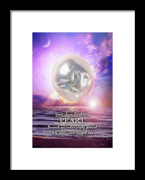 June Framed Print featuring the digital art June Birthstone Pearl by Evie Cook