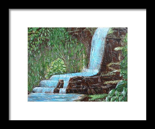 Waterfall Framed Print featuring the painting Jungle Waterfall by Monika Shepherdson