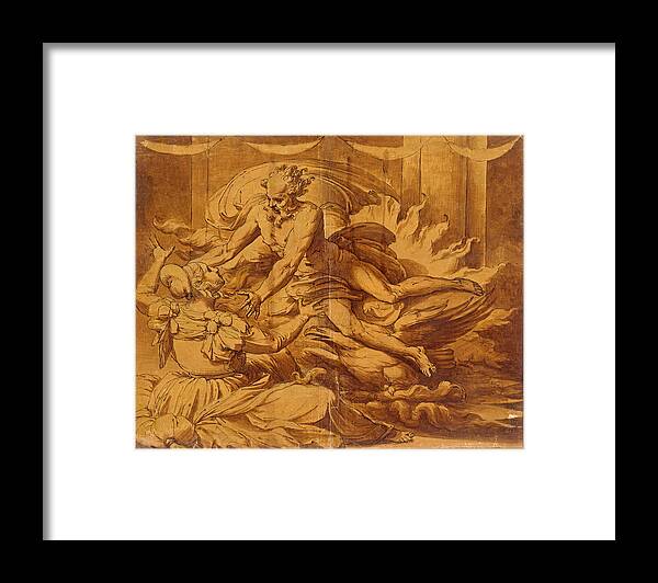 Perino Del Vaga Framed Print featuring the drawing Jupiter Appearing to Semele by Perino del Vaga