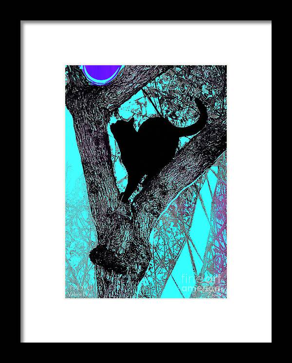 Figurative Abstraction Framed Print featuring the mixed media Black Cat- Violet Moon by Zsanan Studio