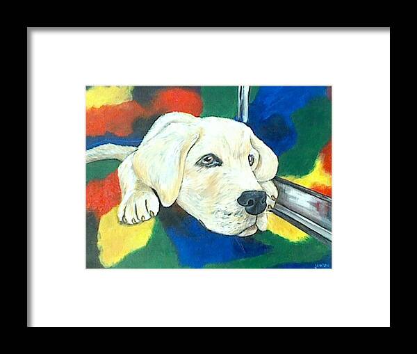 Dog Framed Print featuring the painting Just waiting by Jenny Pickens