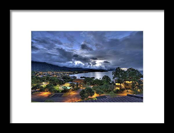 Hawaii Framed Print featuring the photograph Kaneohe Bay Night HDR by Dan McManus