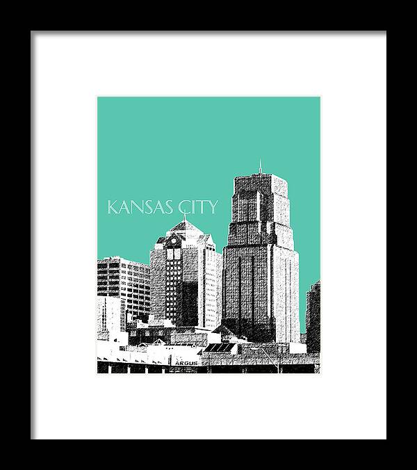 Architecture Framed Print featuring the digital art Kansas City Skyline 1 - Teal by DB Artist