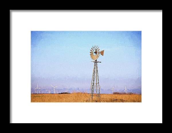 Kansas Windmills Framed Print featuring the digital art Kansas Windmills by JC Findley
