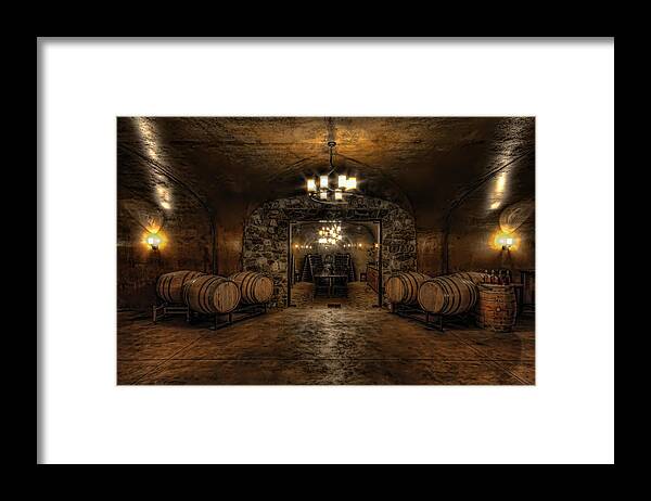 Hdr Framed Print featuring the photograph Karma Winery Cave by Brad Granger