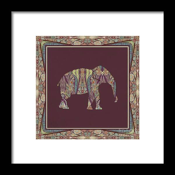 Purple Framed Print featuring the painting Kashmir Patterned Elephant 2 - Boho Tribal Home Decor by Audrey Jeanne Roberts