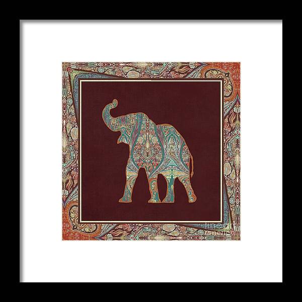 Rust Framed Print featuring the painting Kashmir Patterned Elephant 3 - Boho Tribal Home Decor by Audrey Jeanne Roberts