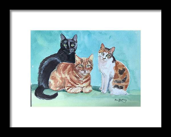 Kate Bolcar's Cats Framed Print featuring the painting Kates's cats by Mimi Boothby