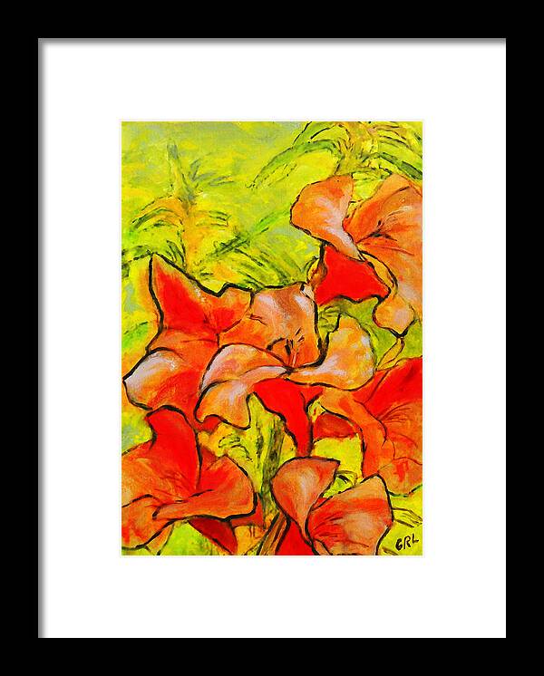 Fine Art Framed Print featuring the painting Kathies Daylilies Fine Art Painting North Carolina by G Linsenmayer