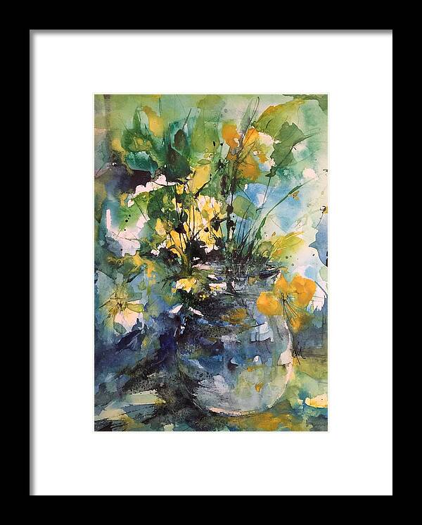 Yellow Flowers Framed Print featuring the painting Kathleen's Yellow Flowers by Robin Miller-Bookhout