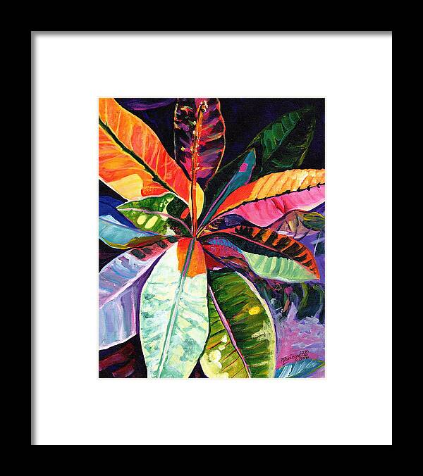 Tropical Leaves Framed Print featuring the painting Kauai Croton Leaves by Marionette Taboniar