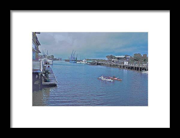 Kayaks Framed Print featuring the painting kayaking on Shem Creek by Virginia Bond