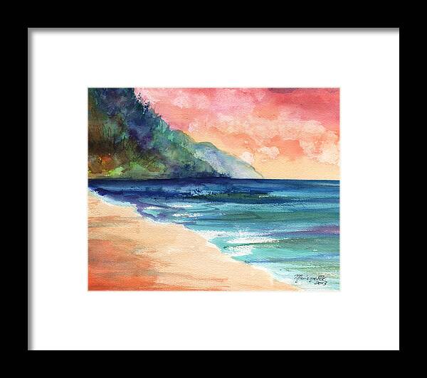 Kee Beach Framed Print featuring the painting Kee Beach by Marionette Taboniar