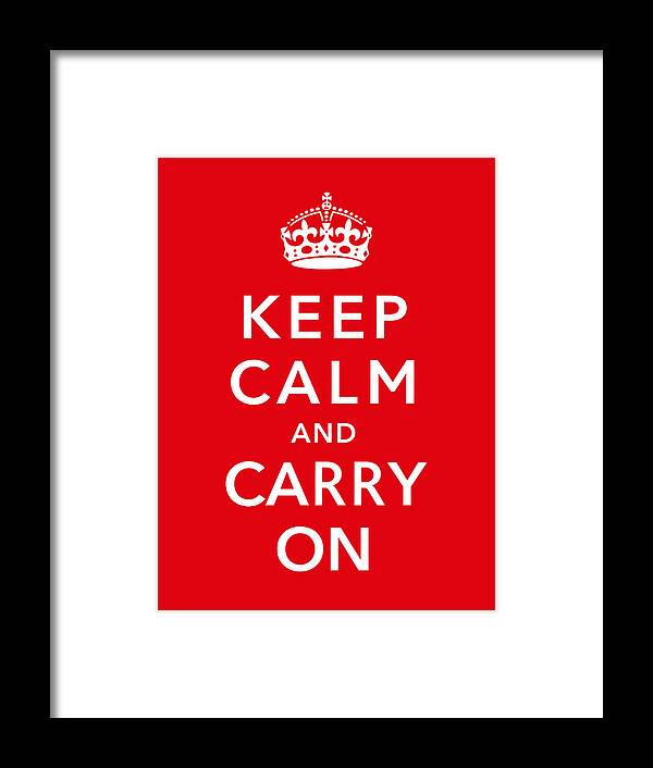 Britain Framed Print featuring the digital art Keep Calm And Carry On by War Is Hell Store