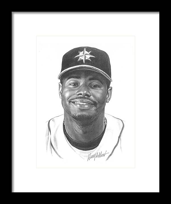 Ken Griffy Framed Print featuring the drawing Ken Griffey Jr by Harry West