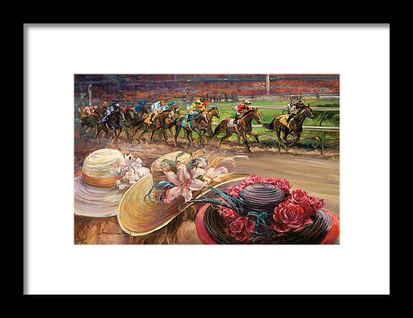 Kentucky Derby Framed Print featuring the painting Kentucky Derby Ladies by Laurie Snow Hein