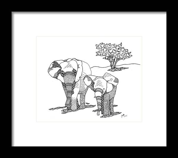 Elephant Framed Print featuring the drawing Kenyan Walk by Jan Steinle