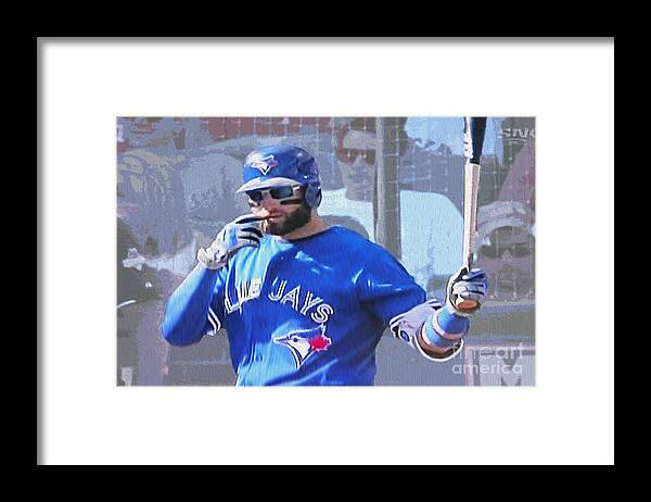 Blue Jays Framed Print featuring the digital art Kevin Pillar at Bat by Nina Silver