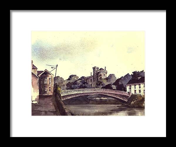 Val Byrne Framed Print featuring the painting Kilkenny Castle on the Nore river. by Val Byrne