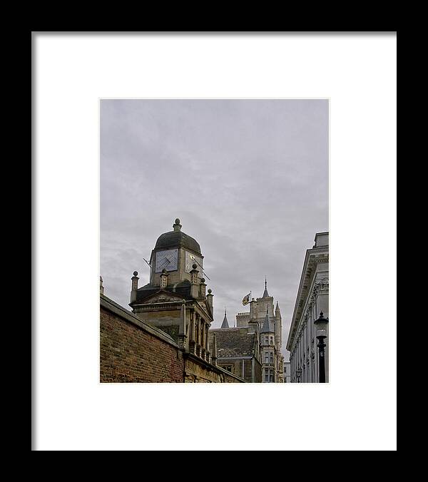 Cambridge Framed Print featuring the photograph King college sundial clock tower. by Elena Perelman