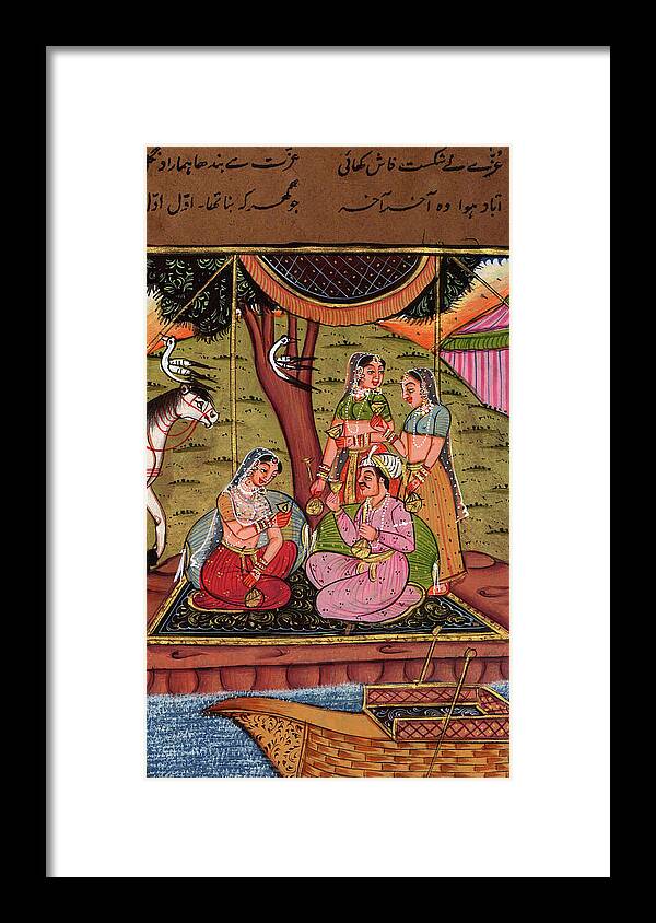Rajput Painting Framed Print featuring the painting King of India Mughal Art of Love Kamsutra Paper Painting Artwork india by M B Sharma