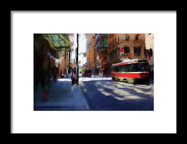 Toronto Framed Print featuring the digital art King St East by Nicky Jameson