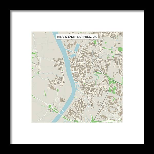 King’s Lynn Framed Print featuring the digital art Kings Lynn Norfolk UK City Street Map by Frank Ramspott