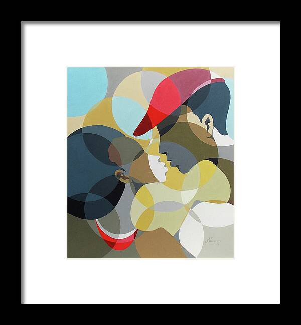 African Artists Framed Print featuring the painting Kiss Me by Richard Adusu