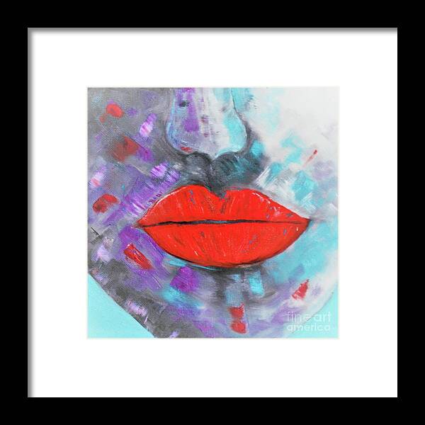 Lips Framed Print featuring the painting Kiss Me by Tracey Lee Cassin