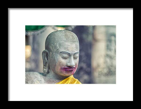 Religion Framed Print featuring the photograph Kissing Buddha Angkor Wat by Stelios Kleanthous