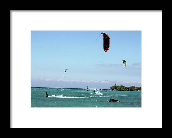 kite Surfers Framed Print featuring the photograph Kite Surfers and Maui by Karen Nicholson