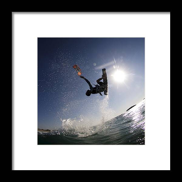 Motion Framed Print featuring the photograph Kitesurfing in the Mediterranean Sea by Hagai Nativ