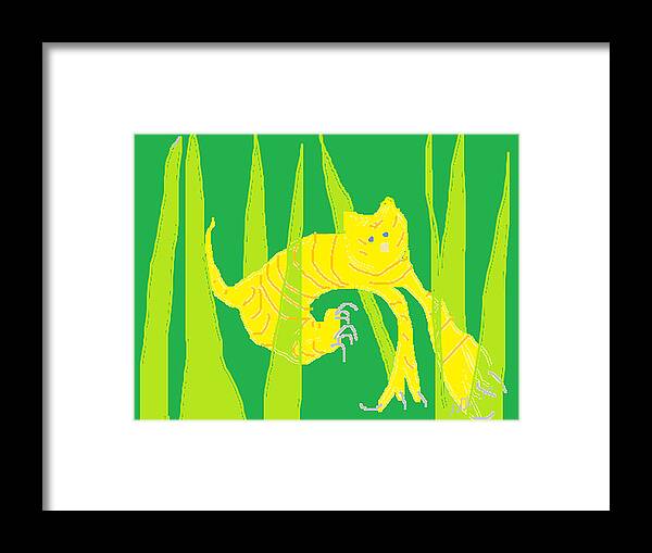 Kitten In The Grass Framed Print featuring the painting Kitten in the Grass by Anita Dale Livaditis